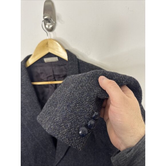 Harris Tweed Mens 44 Wool Black Blue Blazer Wool Sports Coat Scotland - Picture 2 of 9